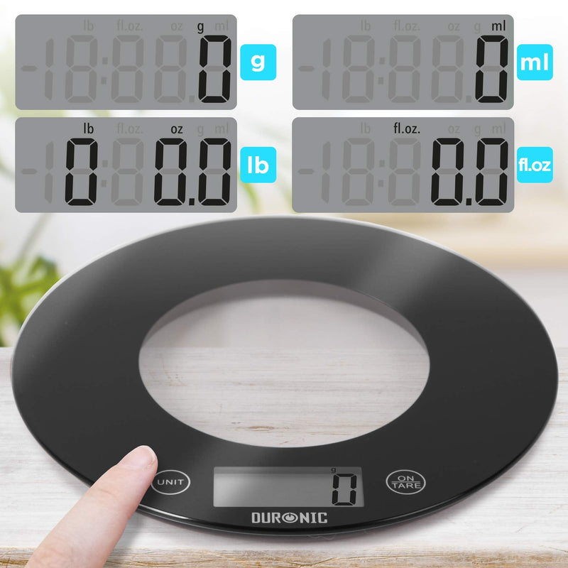 [Australia] - Duronic Kitchen Scales with Bowl KS7000 10kg | for Postal Baking weighing scale| 1.5L Black Digital Display | Add & Weigh Tare | 1g Precision 