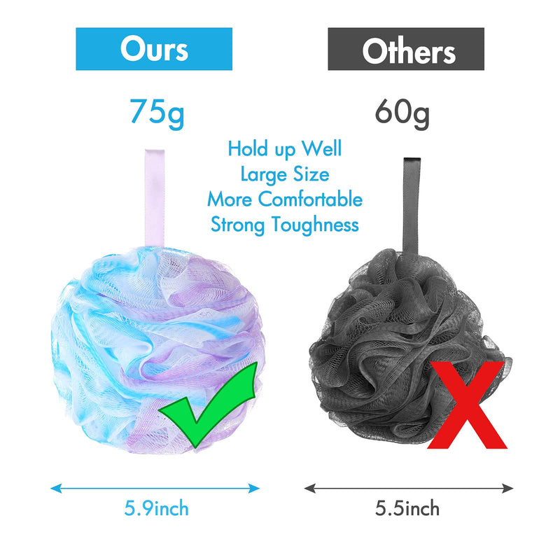 [Australia] - SYHZC Shower Puff Loofah 75g/PCS Extra Large Shower Puffs Shower Sponge Shower Scrunchie Body Puff Shower Exfoliating Bath Sponge for Adults, Set of 4, Flower Color Green-purple--large 