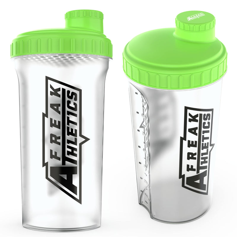 [Australia] - Protein Shaker Bottle 700ml Premium BPA Free shaker Bottle by Freak Athletics (Clear Transparent / Green Lid) Clear Transparent / Green Lid 