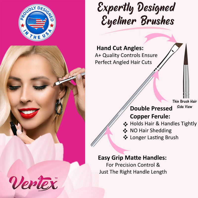 [Australia] - Vertex Beauty Angled Eyeliner Brush Slanted Small - Thin Winged Liner For Clean Lines | Apply Smooth Liquid Gel Liner For A Fine Wing | Application Of Flat Angle Edges Allows Precision Control To Achieve Sexy Cat Eyes 