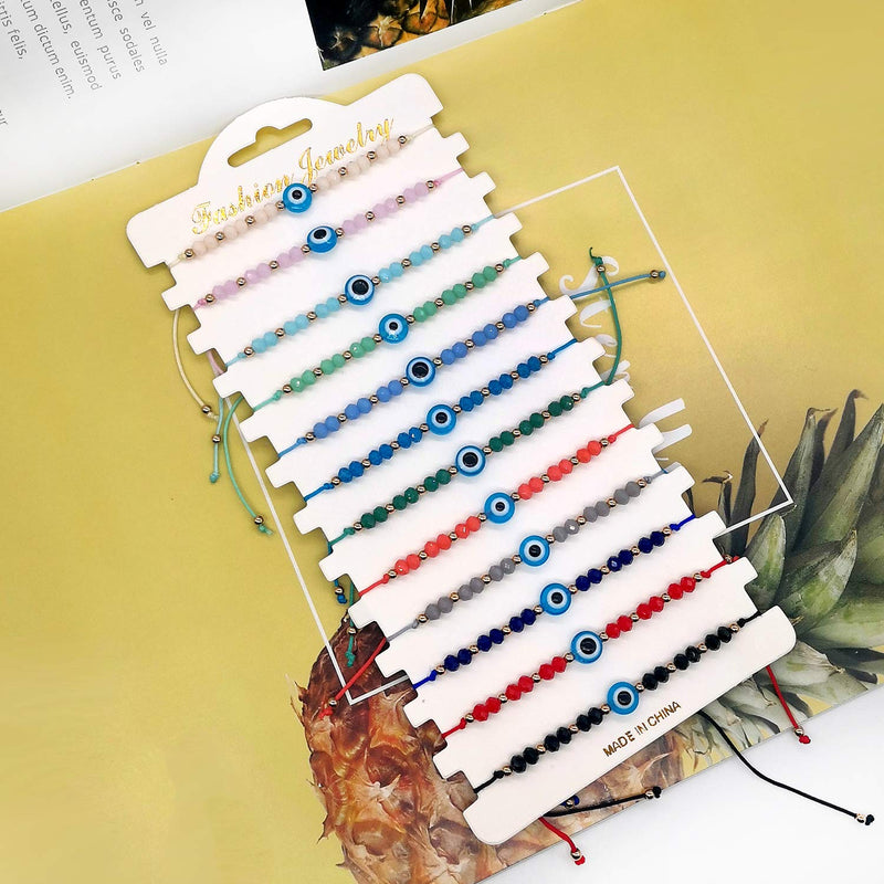 [Australia] - YOOESTORES82 12 Pcs Evil Eye Bracelet/Anklet Adjustable Colorful Evil Eye Beaded Bracelets Good Luck Kabbalah Nazar Amulet String Bracelets for Women Family BFF A 