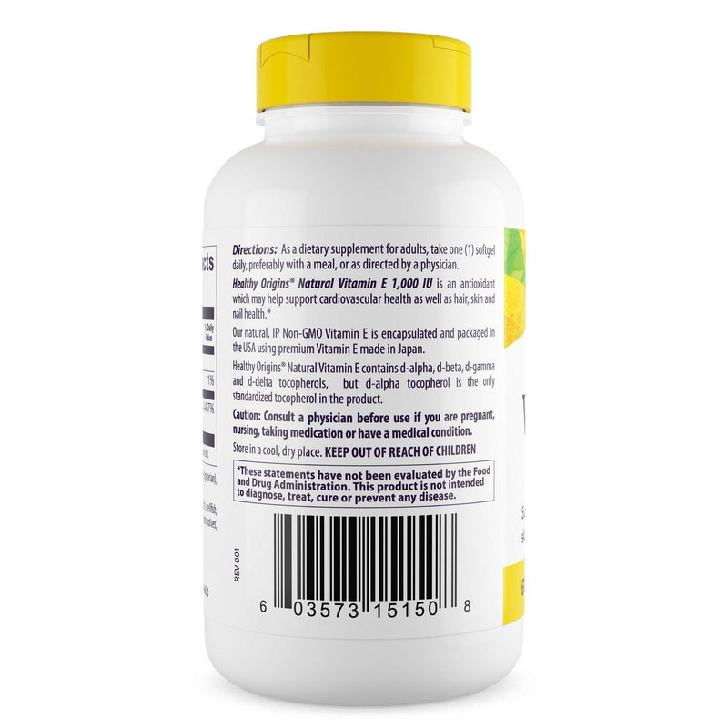 [Australia] - Healthy Origins Vitamin E 1,000 IU (Natural, IP Non-GMO), 120 Softgels 120 Count (Pack of 1) 