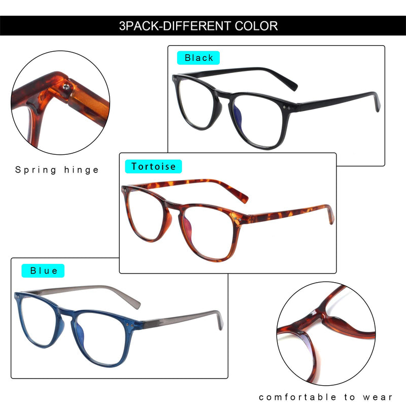 [Australia] - Computer Reading Glasses 3 Pack Blue Light Blocking Glasses Spring Hinge Fashion Readers for Women Men Multicolor 0.0 x 