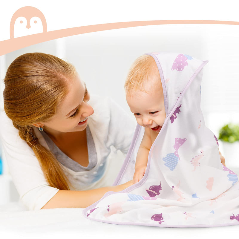 [Australia] - 8 PCS Baby Towel,Momcozy Baby Hooded Bath Towels for Newborn,2Pcs Baby Towel and 6Pcs Baby Wash Cloth,Soft and Super Absorbent Baby Towels 0-3 Years,Perfect, Cute Dinosaur (pink) 