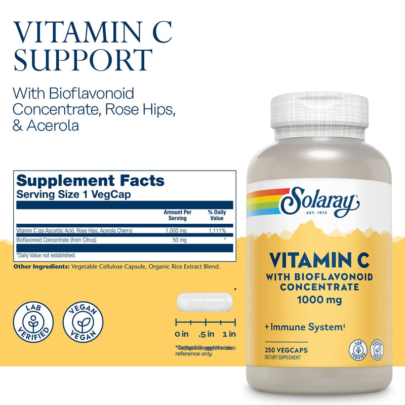 [Australia] - Solaray Vitamin C with Bioflavonoid Concentrate 1000mg, Healthy Immune Function, Skin, Hair & Nails Support, 250 VegCaps 