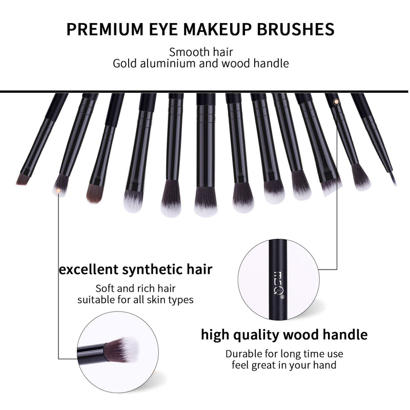 [Australia] - MSQ Eyeshadow Brushes 12Pcs Professional Eye Makeup Brush Set,Eye Makeup Brushes Set for Concealer, Eyeliner, Eyelash,Eyebrow, Blending, Contour (Pure Black) 1Pure Black 