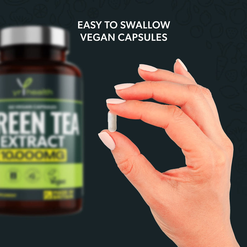 [Australia] - Green Tea Capsules from Vegan Green Tea Extract 10,000mg, Green Tea Tablets High Strength for Weight Loss, Metabolism Booster Keto Diet, 60 Vegan Society Registered Capsules, UK Made by YrHealth 