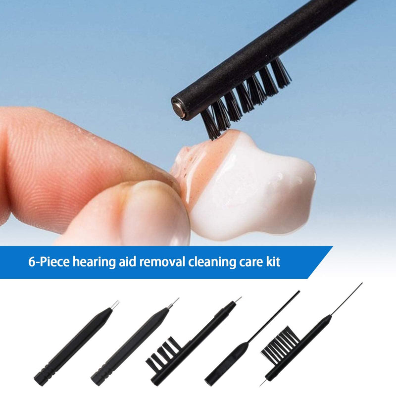 [Australia] - 6Pcs Hearing Aid Disassembly Cleaning Tool Kit Multi-Functional Brushes with Magnet Wax Loop Vent Cleaner Steel Pick Microfiber Cloth Universal 