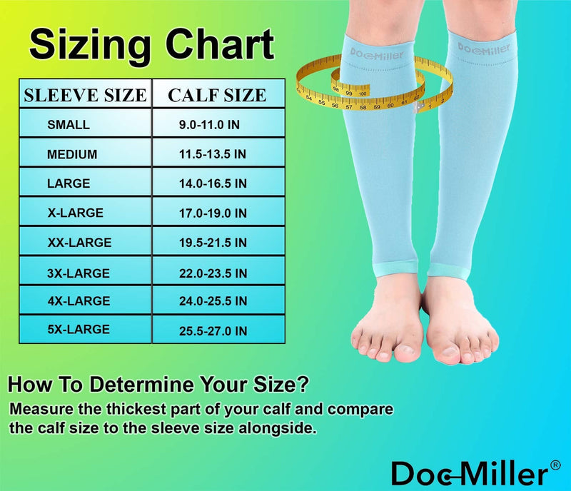 [Australia] - Doc Miller Calf Compression Sleeve Men and Women - 20-30mmHg Shin Splint Compression Sleeve Recover Varicose Veins, Torn Calf and Pain Relief - 1 Pair Calf Sleeves Teal Color - Large Size 