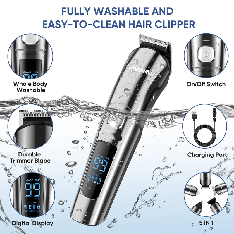 [Australia] - NAVANINO Professional Hair Clippers, Rechargeable Cordless Clippers Hair Trimmer Beard Shaver Electric Haircut Kit Waterproof for Men and Family Use 