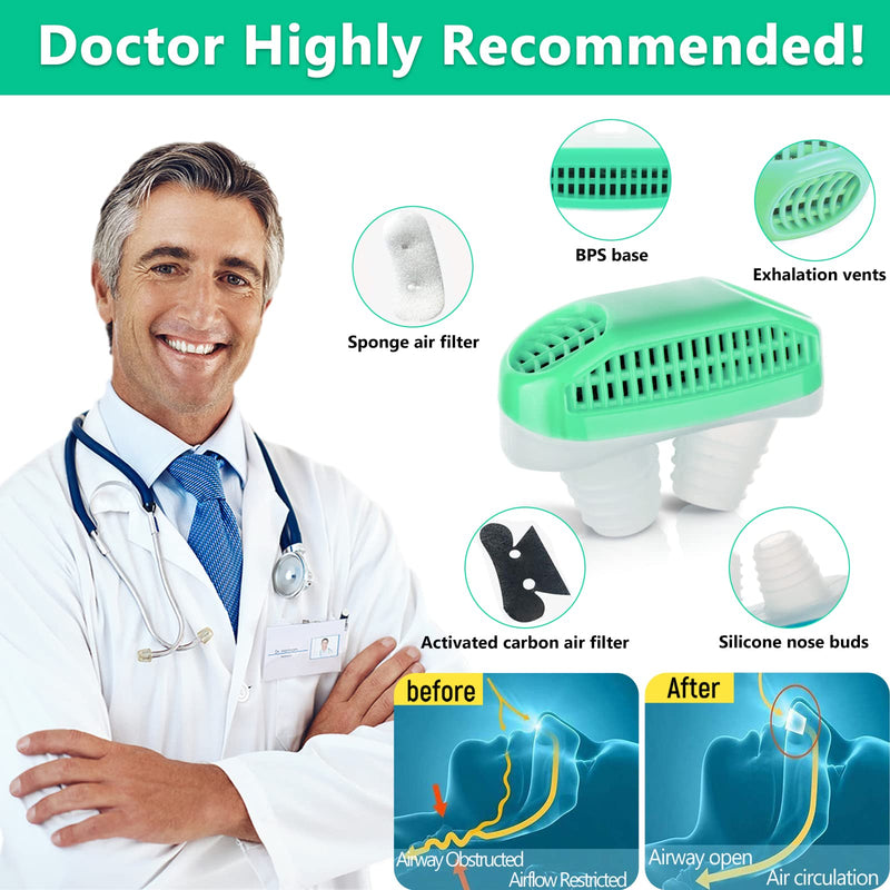 [Australia] - Anti Snoring Devices, Snore Stopper Air Purifier Filter Snoring Solution for Men Women Stop Snoring Nasal Dilator Nose Vents Plugs Comfortable Nasal to Relieve Snore Anti Snore for Better Sleep Green 