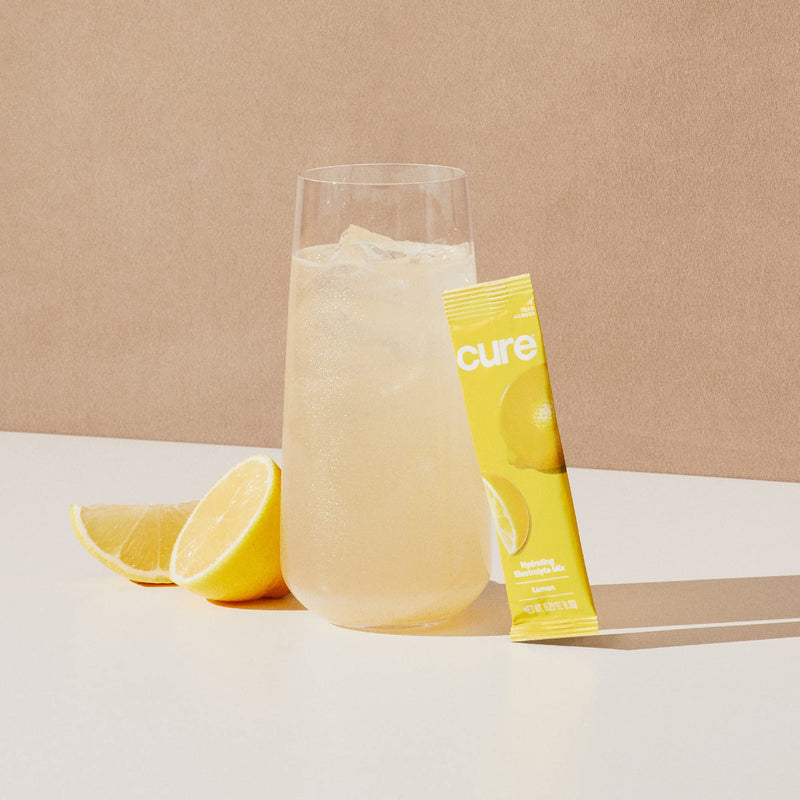 [Australia] - Cure Hydrating Electrolyte Mix | Electrolyte Powder for Dehydration Relief | Made with Coconut Water | No Added Sugar | Vegan | Paleo Friendly | Pouch of 14 Hydration Packets - Lemon Flavor 4.09 Ounce (Pack of 14) 