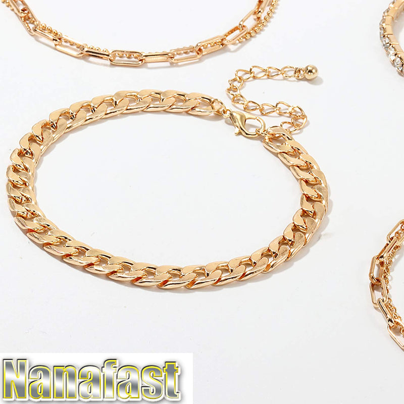 [Australia] - Nanafast 4-6PCS Ankle Bracelets Set for Women Gold Boho Beach Anklet Chain Adjustable Foot Jewelry for Girls Extremely Simple Style 4PCS 