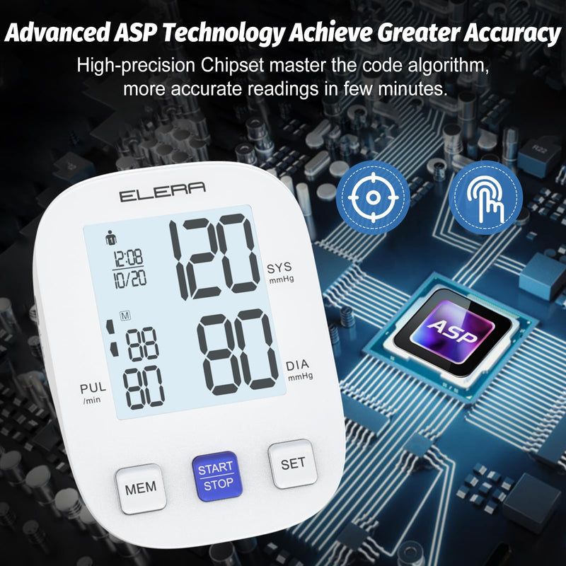 [Australia] - Blood Pressure Monitor with 2 Cuff, Elera Digital Automatic Upper Arm Blood Pressure Machine with 32-52cm Extra Large Cuff and 22-36cm Standard Cuff No voice 