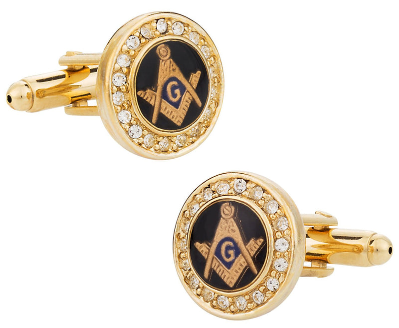 [Australia] - Mens Freemason Crystal Gold Tone Masonic Formal Set Cufflinks and Studs with Presentation Box 