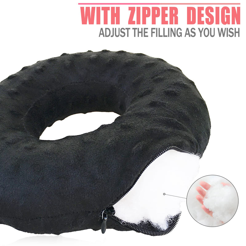 [Australia] - Piercing Ear Pillows CNH Donut Cushion with Hole for Side Sleeping, Ear Ache/Pain Lifesaver Tinnitus, Support Neck Head Minky Dot Black 