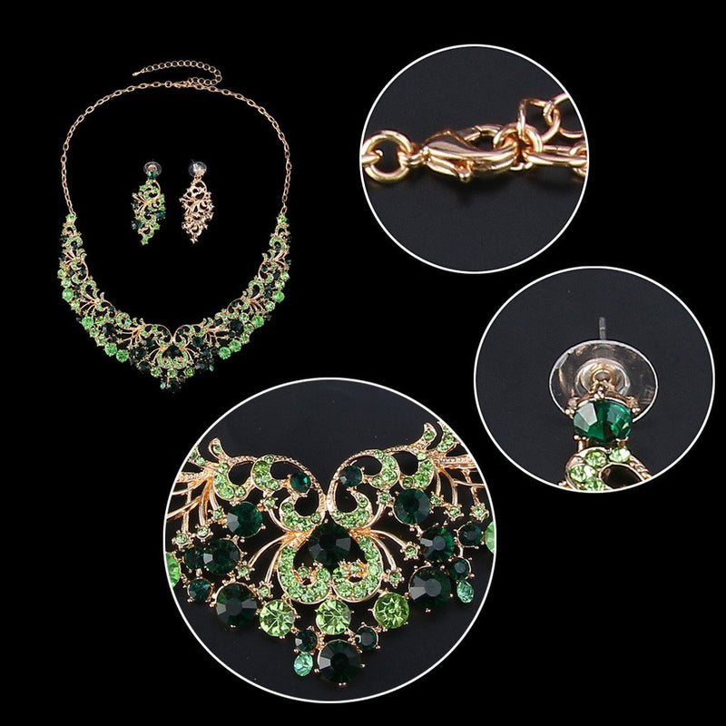 [Australia] - EVER FAITH Gold-Tone Austrian Crystal Gorgeous Butterfly Floral Vine Necklace Earrings Set Green Gold-Tone 