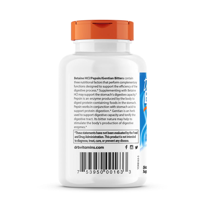 [Australia] - Doctor's Best Betaine HCI Pepsin & Gentian Bitters, Digestive Enzymes for Protein Breakdown & Absorption, Non-GMO, Gluten Free, 120 Caps, Original Version (DRB-00163) 