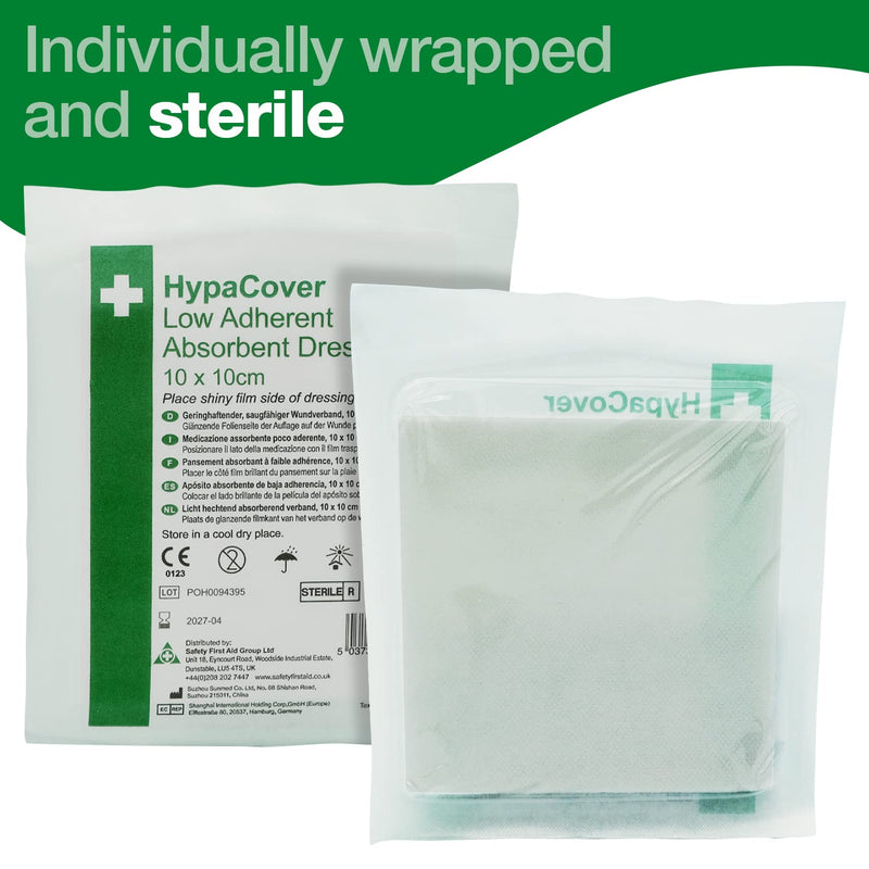 [Australia] - HypaCover Low Adherent Dressing Pads for Wounds Absorbent Dressing, 10x10cm (Pack of 25) 10x10 cm (Pack of 25) Safety 