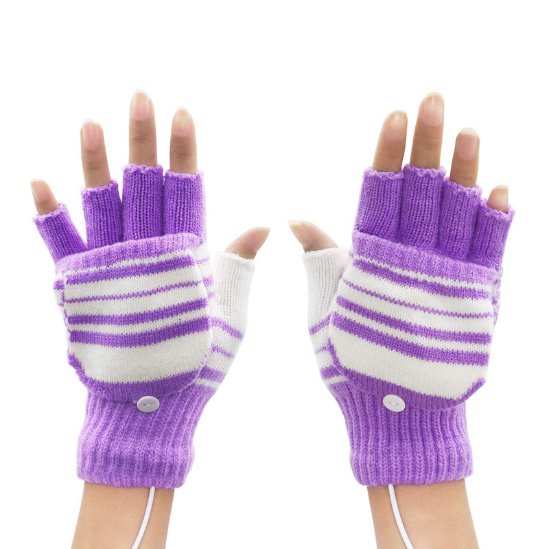 [Australia] - PNGKNYOCN USB Electric Gloves Winter Warm Gloves Heating Fever Gloves dual purpose thin finger and fingerless convertible for Skiing/Outdoor Sports/Winter Warmth(purple) 