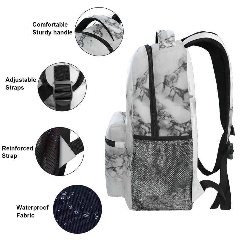 [Australia] - ZZKKO Black and White Marble Art Boys Girls School Computer Backpacks Book Bag Travel Hiking Camping Daypack Multi 7 