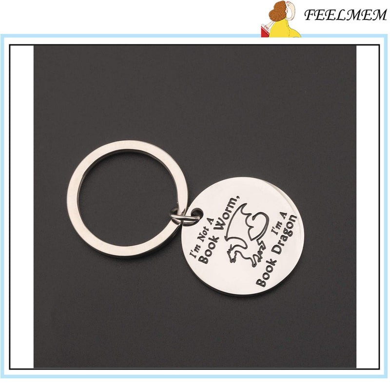 [Australia] - FEELMEM Book Lover Gift Reading Lover Gift Book Keychain I'm Not A Book Worm I'm A Book Dragon Literary Reading Jewelry Book Club Keyring Gift for Book Lover Reader Bibliophile Librarian silver 