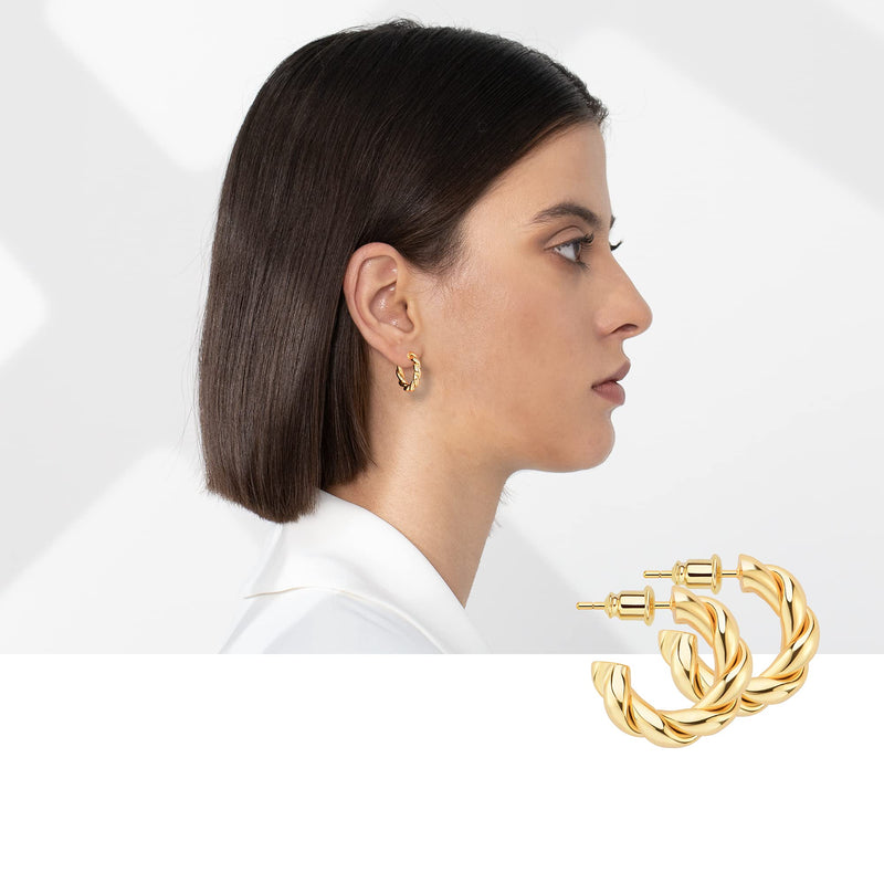 [Australia] - Wowshow Gold Hoop Earrings 14k Gold Plated Twisted Rope Round Chunky Hoop Earrings Gift for Women Gold-20 