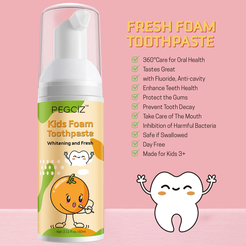 [Australia] - Orange Children's Toothpaste 2 Pack, Foam Toothpaste Children, Foaming Toothpaste with Low Fluoride for U Shaped Toothbrush Electric Toothbrush for Children Kids Age for 3 and Up Orange 