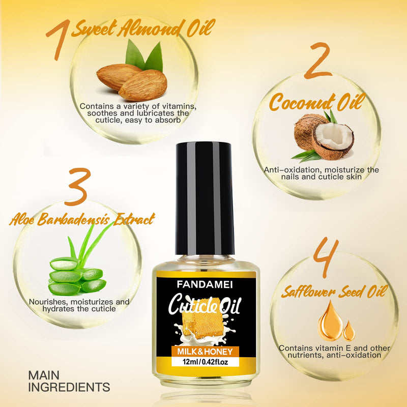 [Australia] - 2PCS Cuticle Oil, FANDAMEI Nail Cuticle Revitalizing Oil, Nourish and Moisturize Nails, Cuticle Care Oil for Soothing and Strengthens Nails, Heals Dry Cracked Cuticles. Milk and Honey, 0.42 oz. 