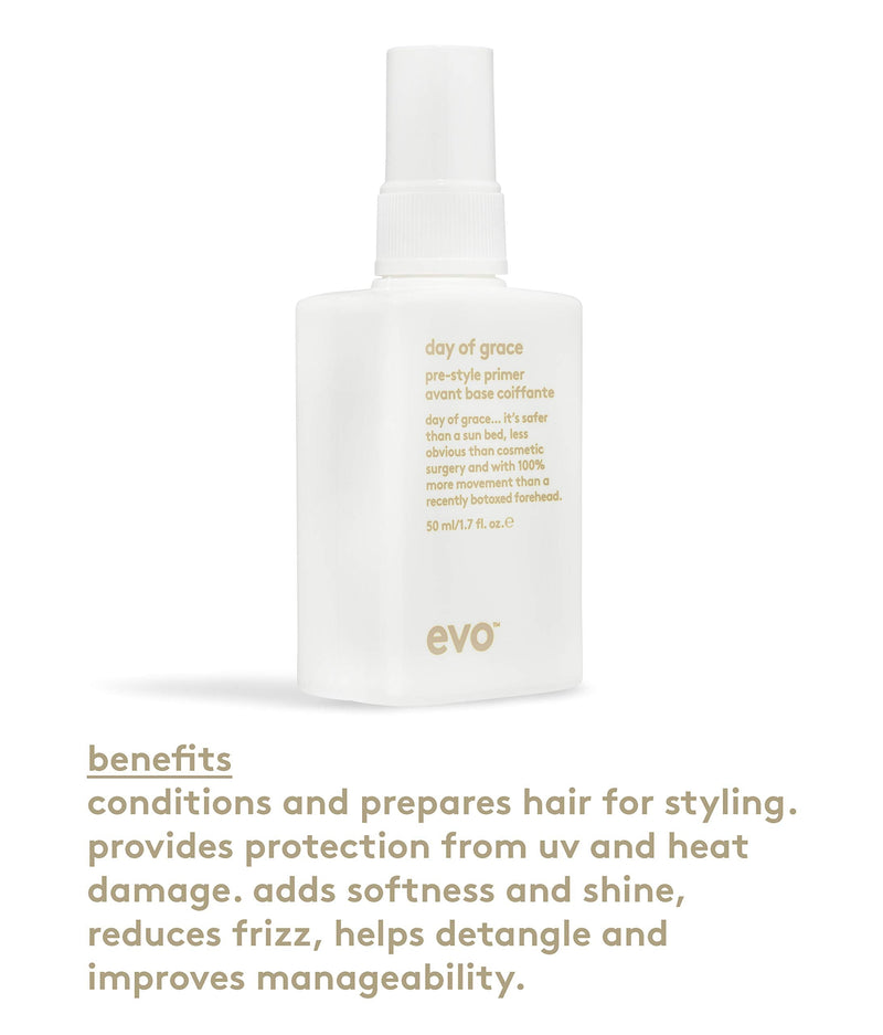[Australia] - EVO Day of Grace Pre-Style Primer - Leave-in Heat Protectant Spray - Detangles and Smooths Hair - Travel Size, 50ml / 1.7fl.oz 50 ml (Pack of 1) 