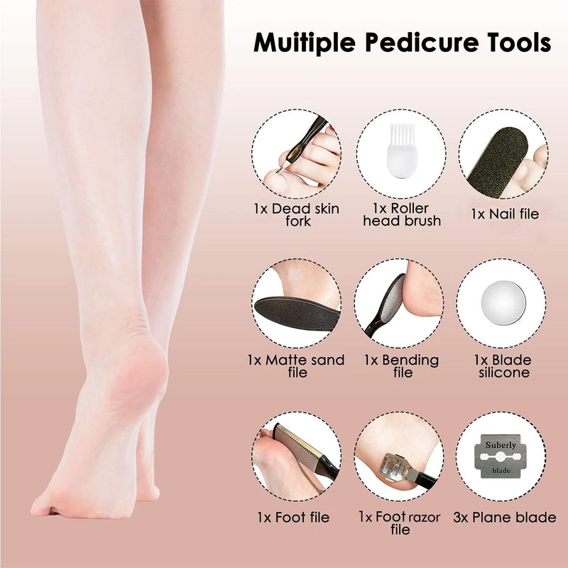[Australia] - Foot File,Dongxw Electric Foot Callus Remover USB Rechargeable Waterproof Hard Skin Remover Foot with 2 Rollers LED Light,8 in 1 Foot Scraper Foot Care Gift Kit for Cracked Heels Calluses Dead Skin 