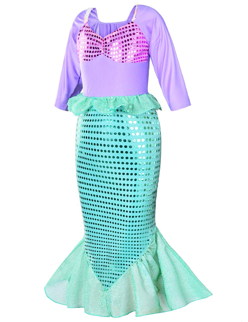 [Australia] - Little Girls Mermaid Princess Costume Dress for Girls Dress Up Party with Crown Mace 4-12 Years 3-4T Green 