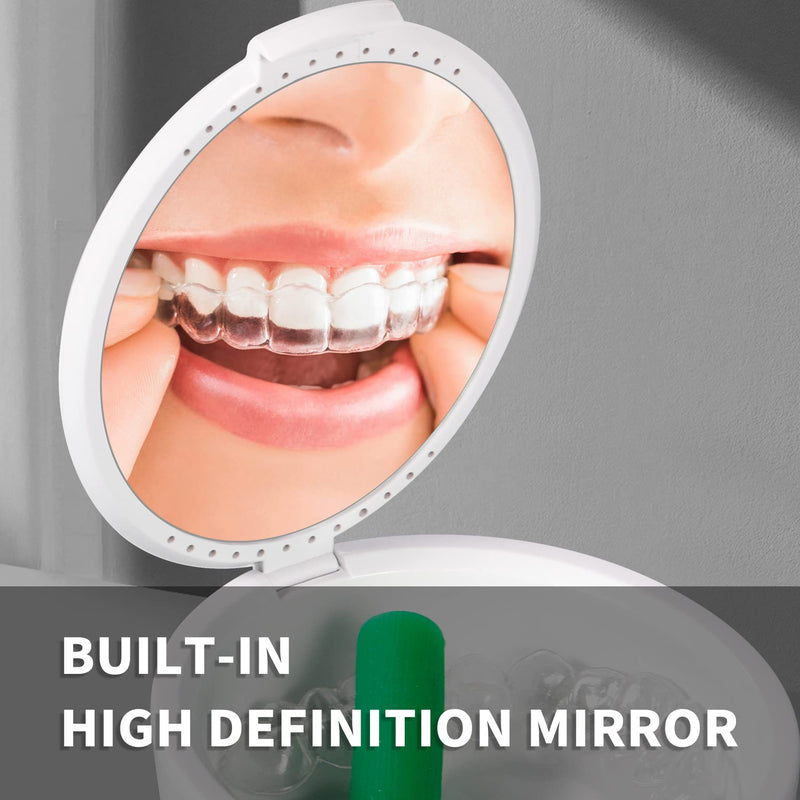 [Australia] - Annhua Denture Retainer Case with Mirror, Denture Box with Vent Holes for Denture, Invisable Aligner, Mouth Guard Brace (White) White 