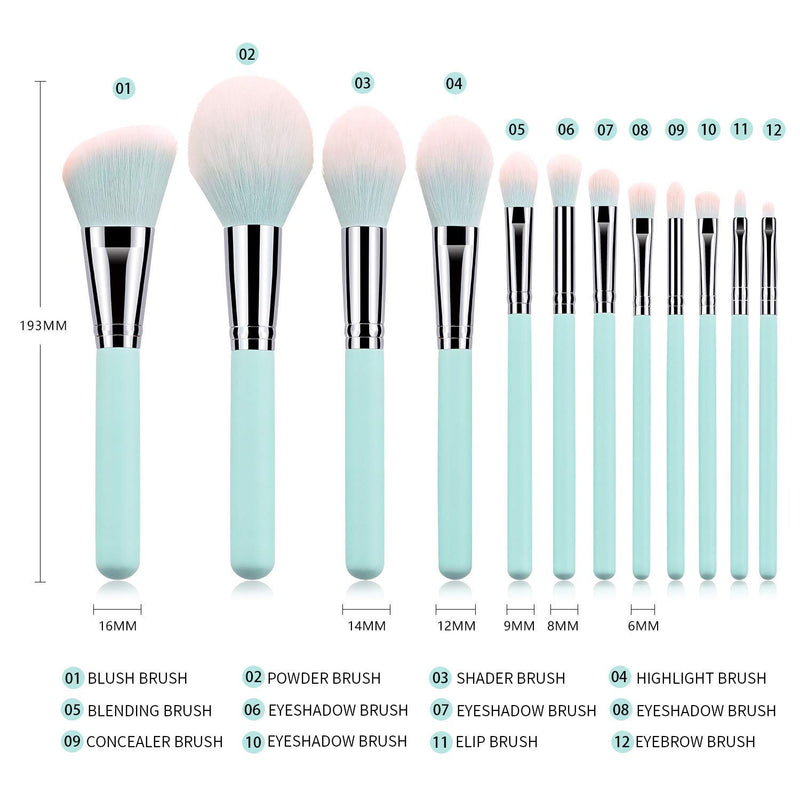 [Australia] - Valentine's Day Gifts Deals 2020-Makeup Brushes Set 12 Pieces Professional Cosmetic Makeup Brush Kit with Wooden Handle Synthetic Powder Foundation Blending Eye Shadow Concealer Bag Gifts (Teal Blue) Teal Blue 