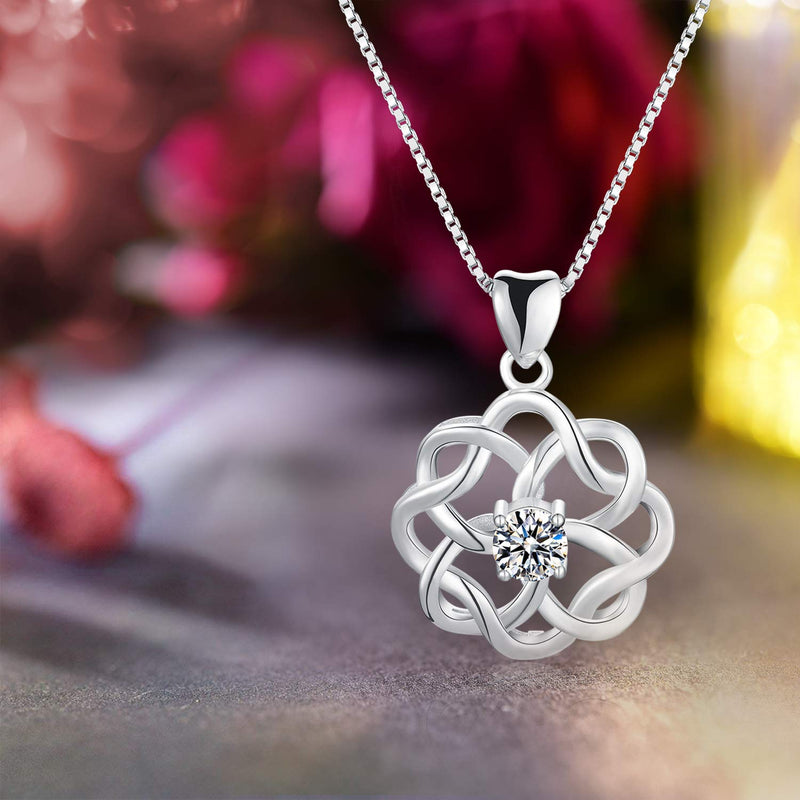 [Australia] - Esberry ✦Gifts for Christmas✦18K Gold Plated 925 Sterling Silver CZ Simulated Diamond Vintage Celtic Knot Pendant Necklace Cubic Zirconia Pendant with Necklaces for Girls and Women White Gold-1 