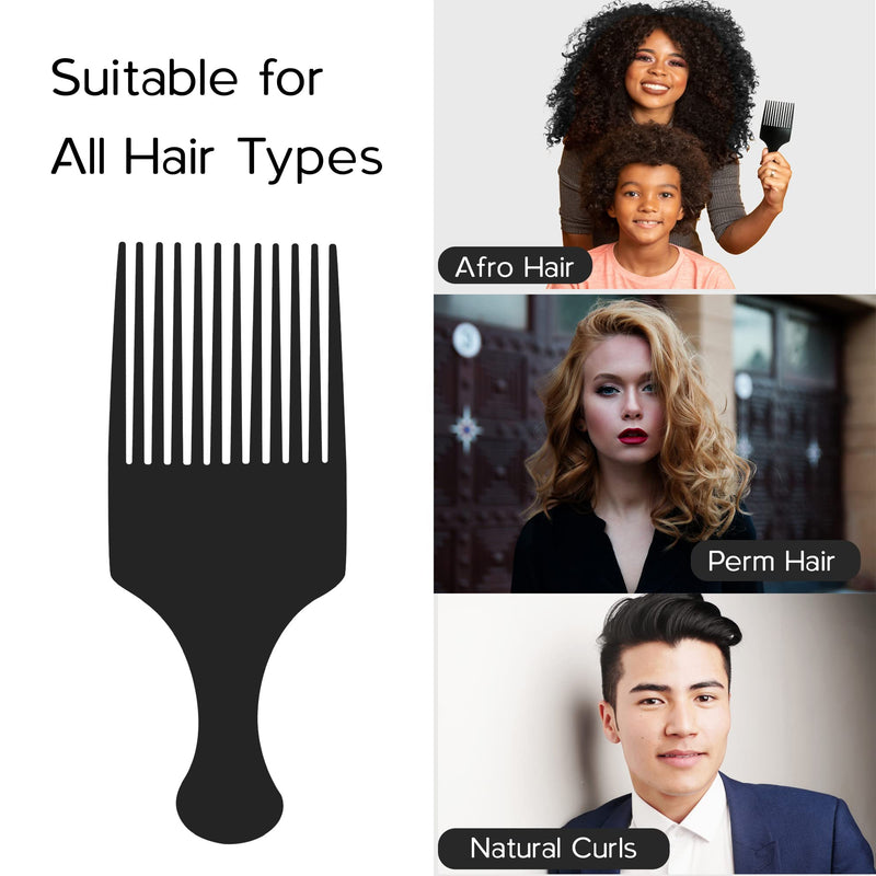 [Australia] - Boorika Afro Hair Comb - Smooth & Sturdy Wide Tooth Plastic Afro Pick, Hair Pick for Detangling & Styling - Afro Comb for Men and Women (Black) Black 