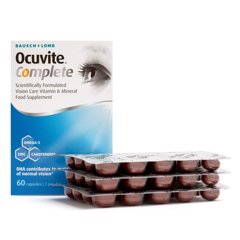 [Australia] - Ocuvite Complete, Eye Supplement Capsules, by Bausch + Lomb, Lutein and Zeaxanthin supplement with DHA Omega 3 plus Zinc, Supports Normal Vision, Two Capsules per Day 