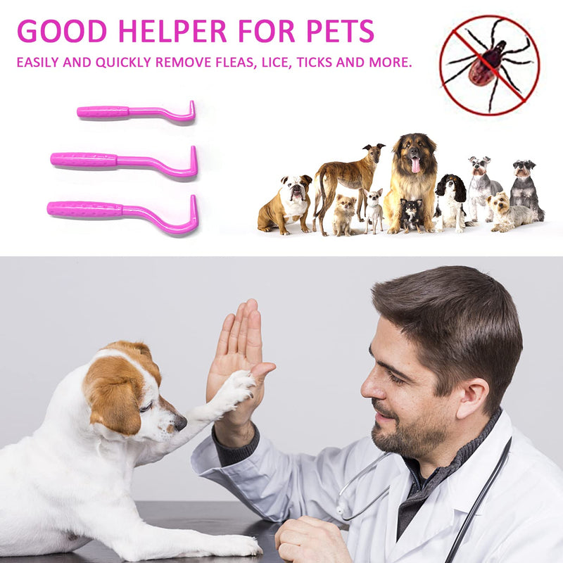 [Australia] - ZWZNBL 3 x Tick Remover, Cat and Dog Lice Remover, Tick Hook and Lice Tongs, Anti-Lice Accessories, Suitable for Removing Ticks and Fleas (Rose Red) Pink-red 