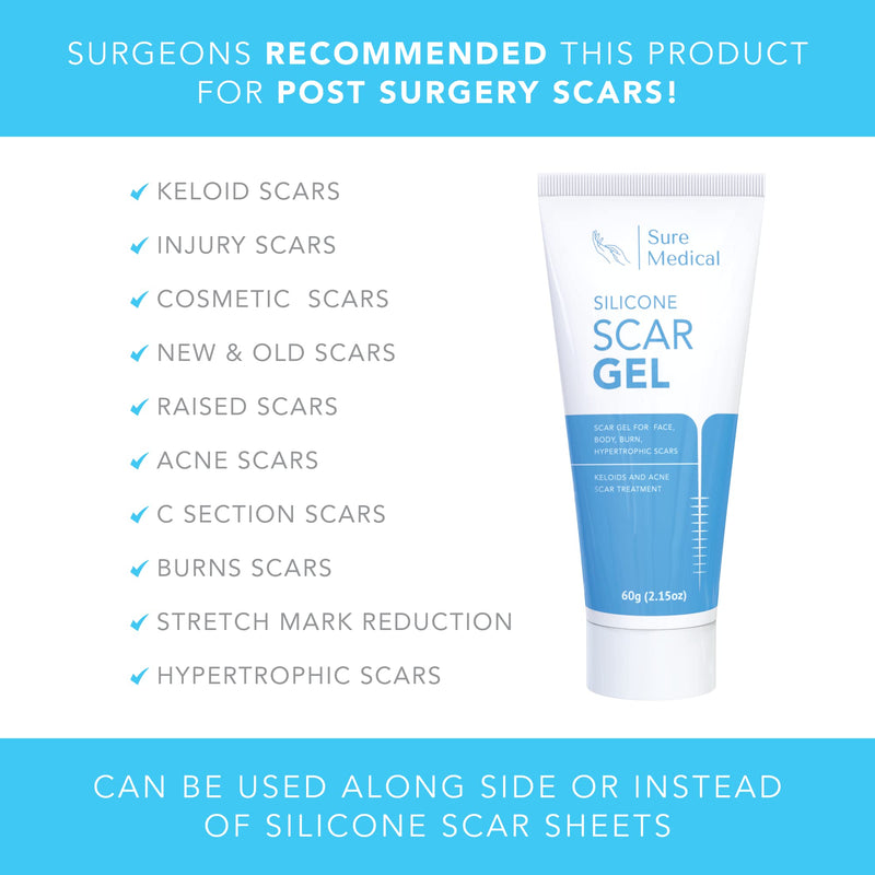 [Australia] - Medical Grade Silicone Scar Gel – Large 60g Scar Cream for Scar Removal – Ideal for Keloid Scar Removal, Acne Scar, Burn Scar, New and Old Scars – Safe Non-Greasy - Easy to Apply Scar Remover 