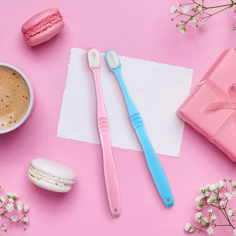 [Australia] - 4 Pieces Soft Micro-Nano Manual Toothbrush Extra Soft Bristles Toothbrush with 20,000 Bristles for Fragile Gums Adult Kid Children (Blue and Pink Smooth) Blue and Pink Wave 