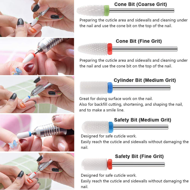 [Australia] - Fiezkaa Nail Drill Bits Set 10Pcs- 3/32 Ceramic Nail Drill Bits for Acrylic Gel Nails Professional Efile Nail Drill Bits Cuticle Remover Diamond Bits for Nails Manicure Pedicure 