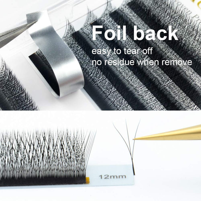 [Australia] - NAGARAKU Eyelash Extensions Cluster 3D Volume Lashes Hand Woven Long Stem 0.07mm C Curl 13mm Matte Black Premade Fans Triple Tips False Eye Lash Extension 0.07-C black-3D 