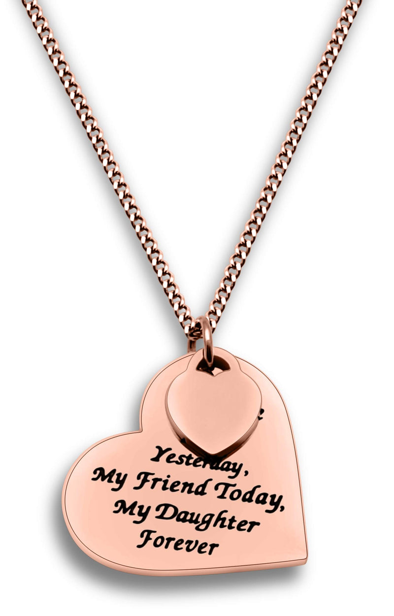 [Australia] - Daughter Gift from Mom or Dad - ''MY LITTLE GIRL YESTERDAY MY FRIEND TODAY MY DAUGHTER FOREVER'' Heart Pendant Necklace for Women & Teen Girls Rose Gold 