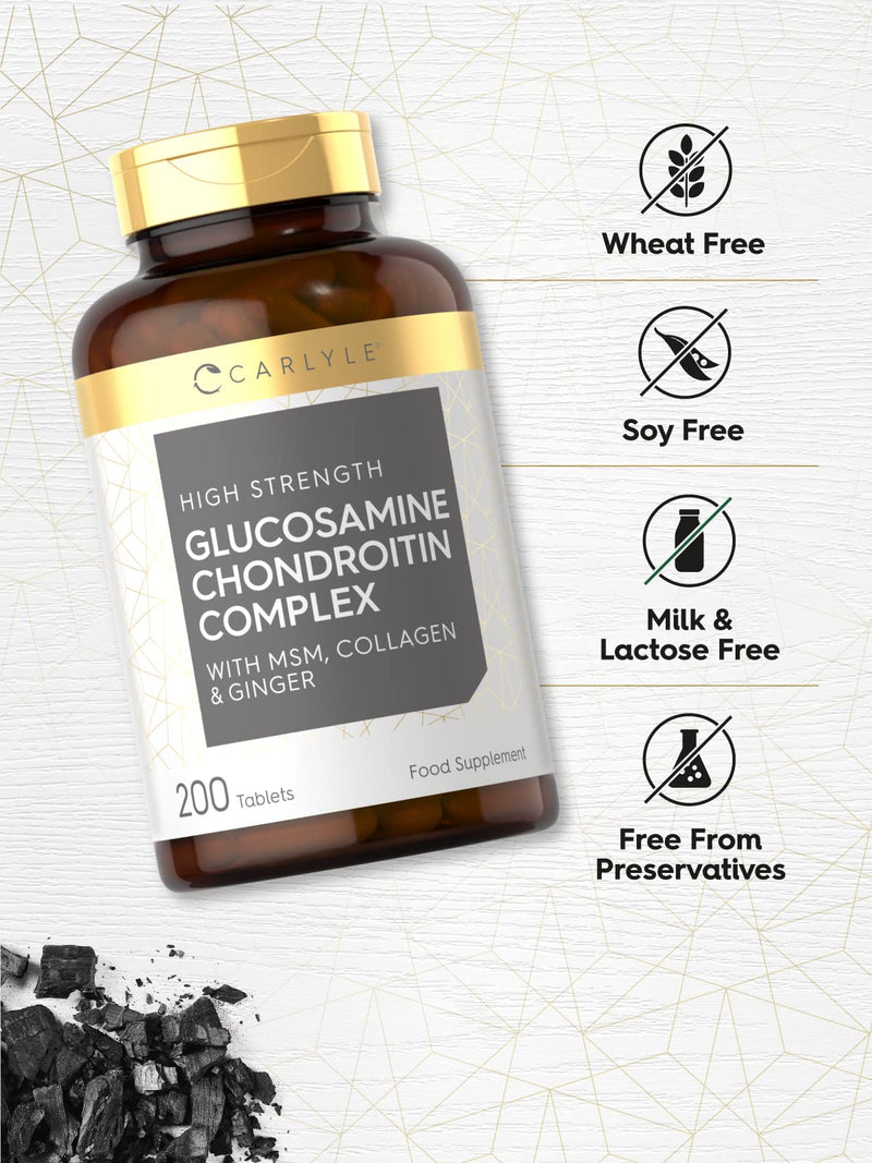 [Australia] - Glucosamine & Chrondroitin Complex | 200 High Strength Tablets | Enriched with MSM, Collagen, Ginger Root & Bioflavonoids | for Men & Women | by Carlyle 