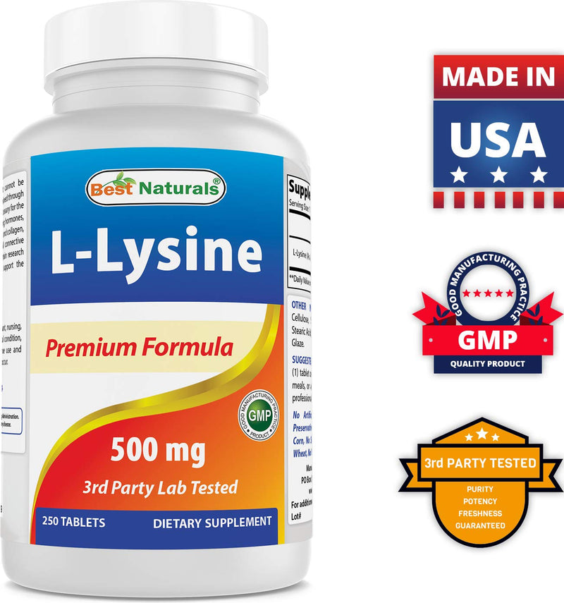 [Australia] - Best Naturals L-Lysine 500 mg 250 Tablets (250 Count (Pack of 1)) 250 Count (Pack of 1) 
