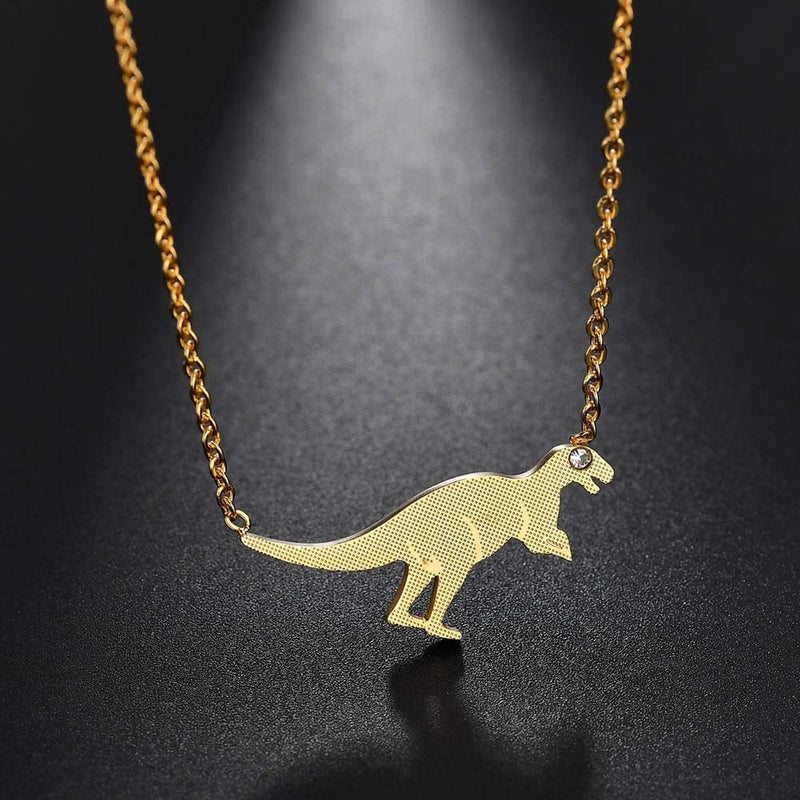 [Australia] - RZCXBS Dinosaur Pendant Necklace Lightweight Surgical Stainless Steel Animal Necklace Gold 