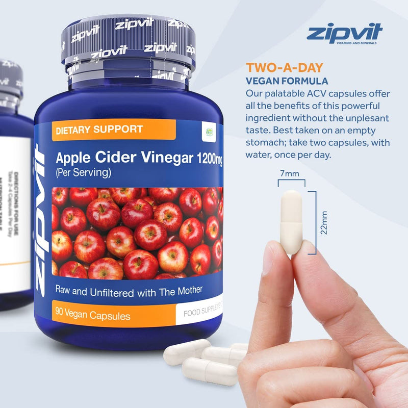 [Australia] - Apple Cider Vinegar with Mother Capsules 1200mg Daily Dose, 90 Vegan Apple Cider Vinegar Capsules. Raw Unfiltered ACV Naturally Rich in Apple Pectin. 