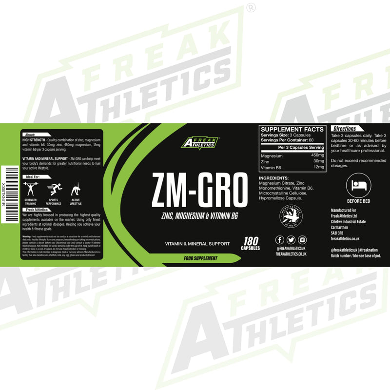 [Australia] - ZM-GRO - Zinc, Magnesium & Vitamin B6 ZMA 180 Capsules - Helps Support Testosterone - Promotes Muscle Strength, Recovery, Energy & Better Sleep - UK Made ZMA Tablets 