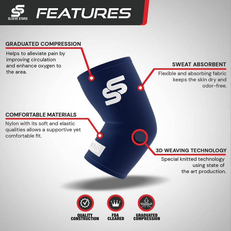 [Australia] - Sleeve Stars Elbow Compression Sleeve for Women & Men, Tennis Elbow Brace for Tendonitis and Tennis Elbow Sleeve for Elbow Pain & Arthritis, Arm Protector Support Wrap for Golf & Other Sports (S-XXL) L: 10"-12" Navy Blue 