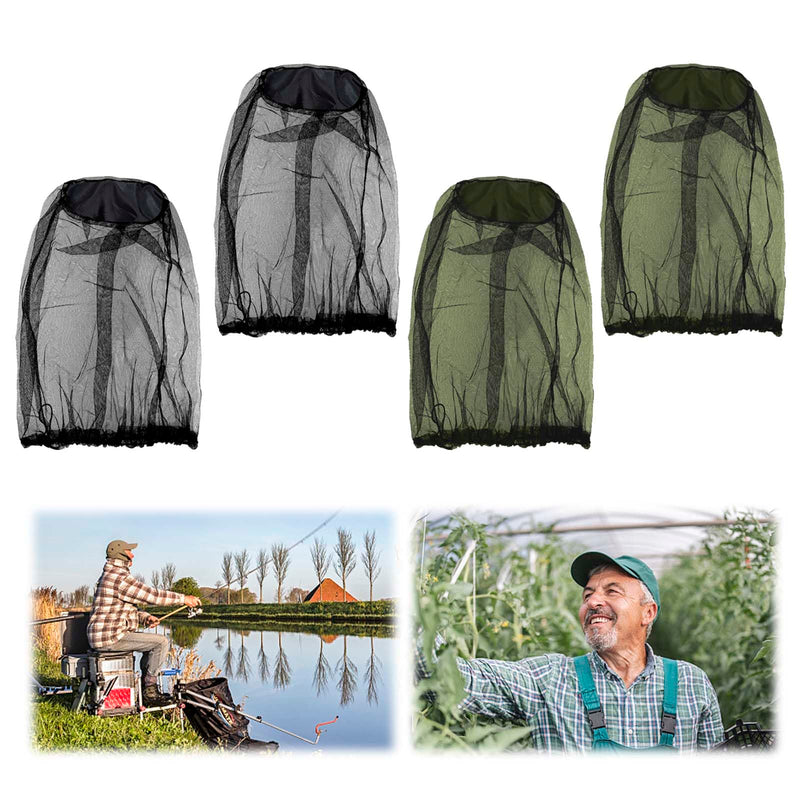 [Australia] - GWAWG 4 PCS Midge Head Net Nylon Mosquito Head Net Cover Fine Mesh Insect Netting for Travelling Hiking Camping Climbing,Black and Green 